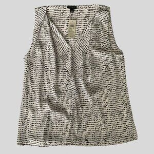 Ann Taylor Cascade Ruffle Sleeveless Print Shell, White/Black Dots Size S NWT